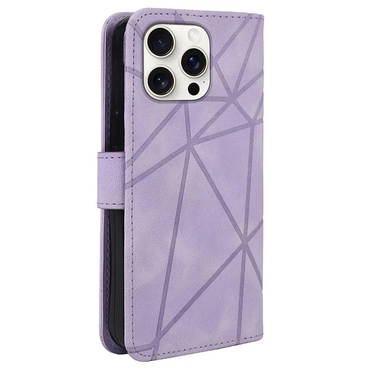 For iPhone 16 Pro Stand Case Line Pattern Leather Phone Cover