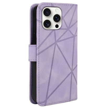 For iPhone 16 Pro Stand Case Line Pattern Leather Phone Cover