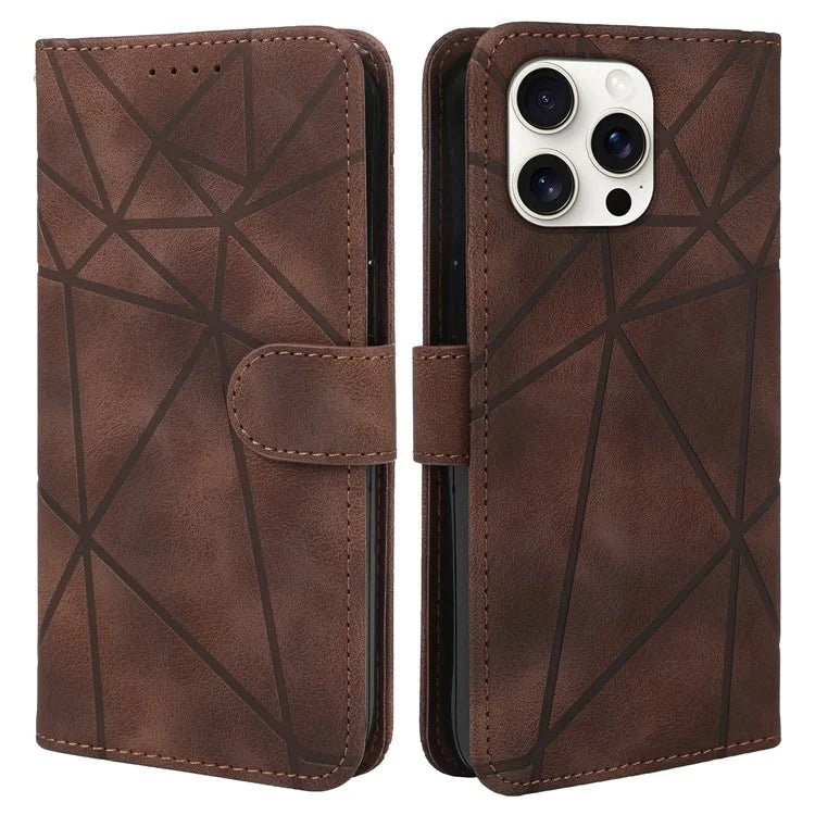 For iPhone 16 Pro Stand Case Line Pattern Leather Phone Cover