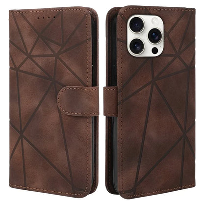 For iPhone 16 Pro Stand Case Line Pattern Leather Phone Cover