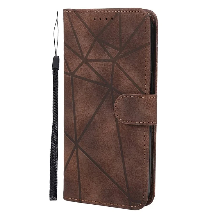 For iPhone 16 Pro Stand Case Line Pattern Leather Phone Cover