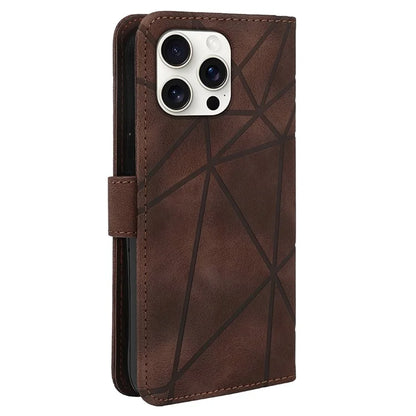 For iPhone 16 Pro Stand Case Line Pattern Leather Phone Cover