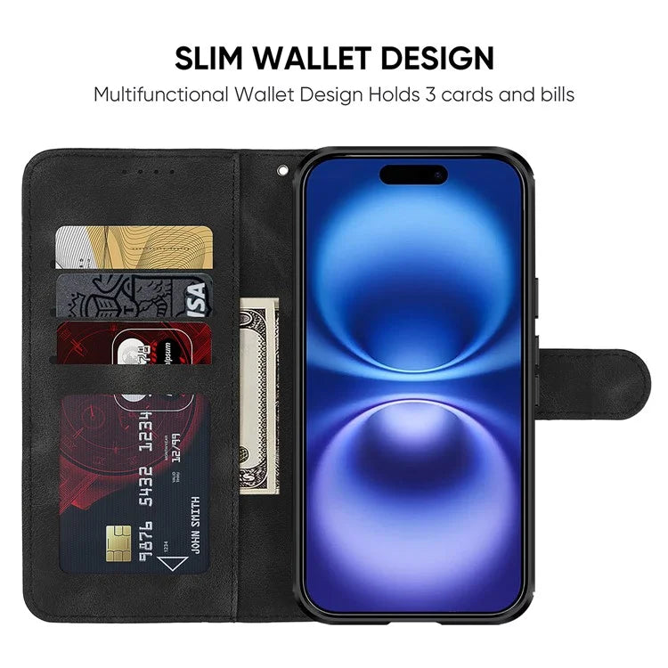 For iPhone 16 Stand Case Line Pattern Leather Phone Cover