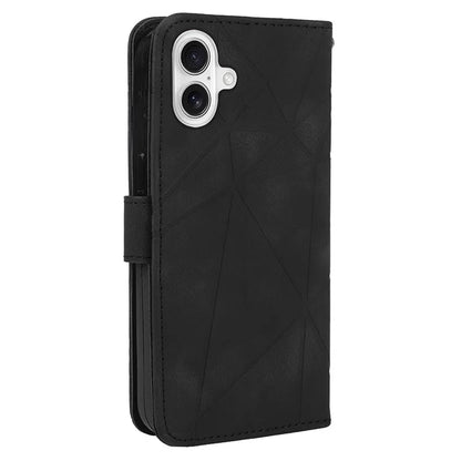 For iPhone 16 Stand Case Line Pattern Leather Phone Cover