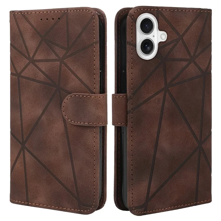 For iPhone 16 Stand Case Line Pattern Leather Phone Cover
