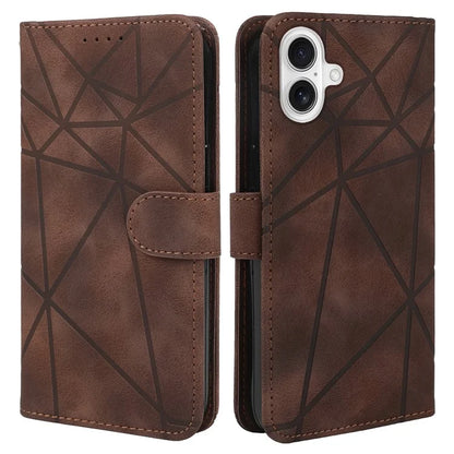 For iPhone 16 Stand Case Line Pattern Leather Phone Cover