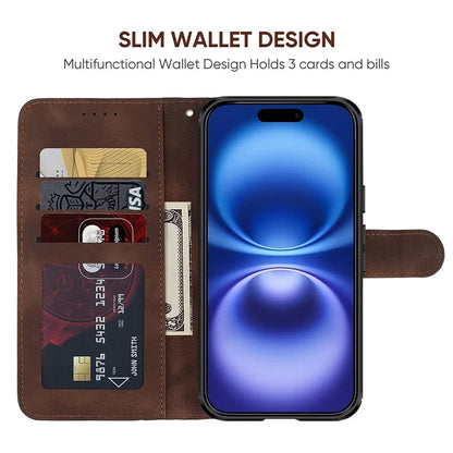 For iPhone 16 Stand Case Line Pattern Leather Phone Cover