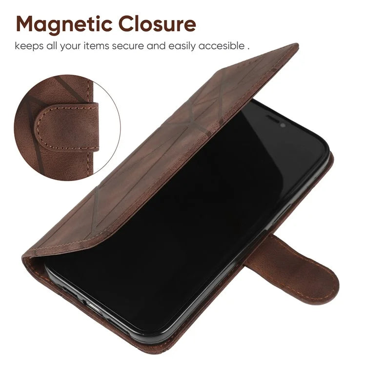 For iPhone 16 Stand Case Line Pattern Leather Phone Cover