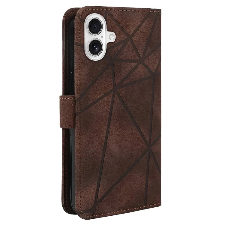 For iPhone 16 Stand Case Line Pattern Leather Phone Cover