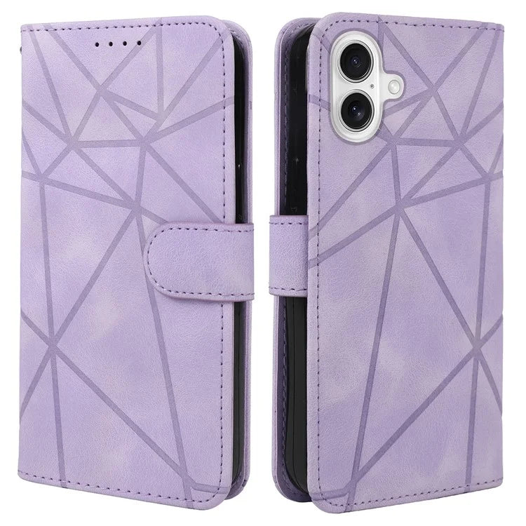 For iPhone 16 Stand Case Line Pattern Leather Phone Cover
