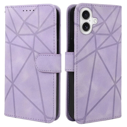 For iPhone 16 Stand Case Line Pattern Leather Phone Cover