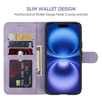 For iPhone 16 Stand Case Line Pattern Leather Phone Cover