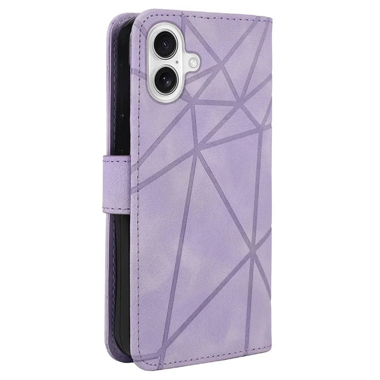 For iPhone 16 Stand Case Line Pattern Leather Phone Cover