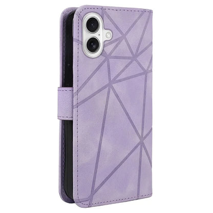 For iPhone 16 Stand Case Line Pattern Leather Phone Cover