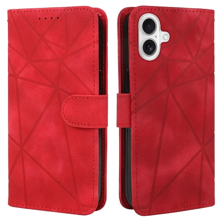 For iPhone 16 Stand Case Line Pattern Leather Phone Cover