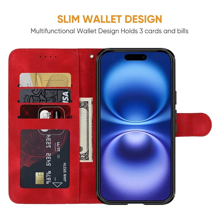 For iPhone 16 Stand Case Line Pattern Leather Phone Cover