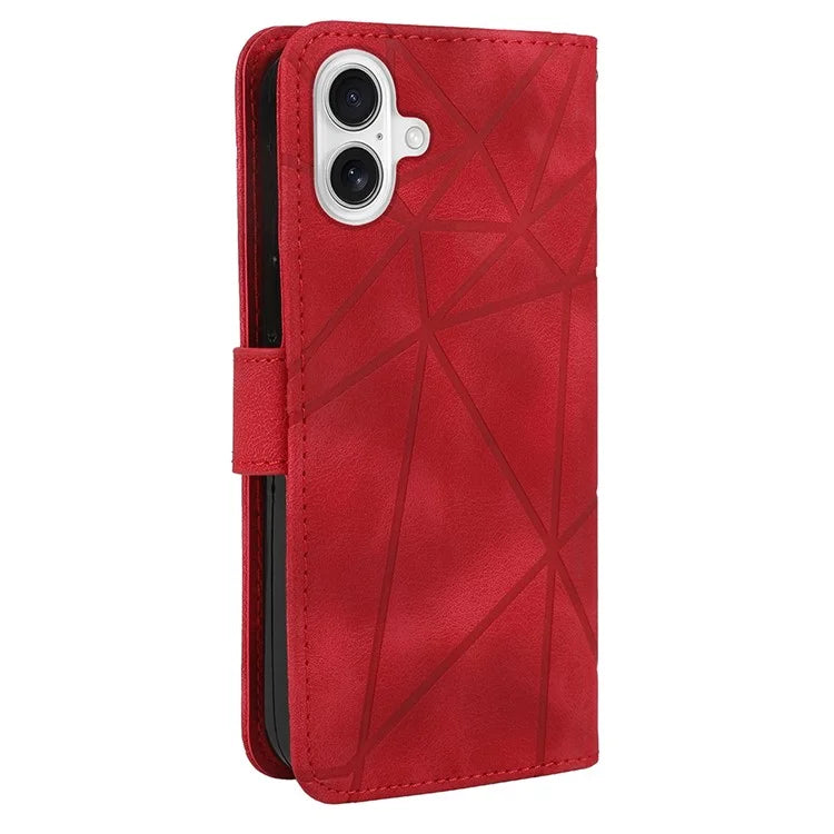For iPhone 16 Stand Case Line Pattern Leather Phone Cover