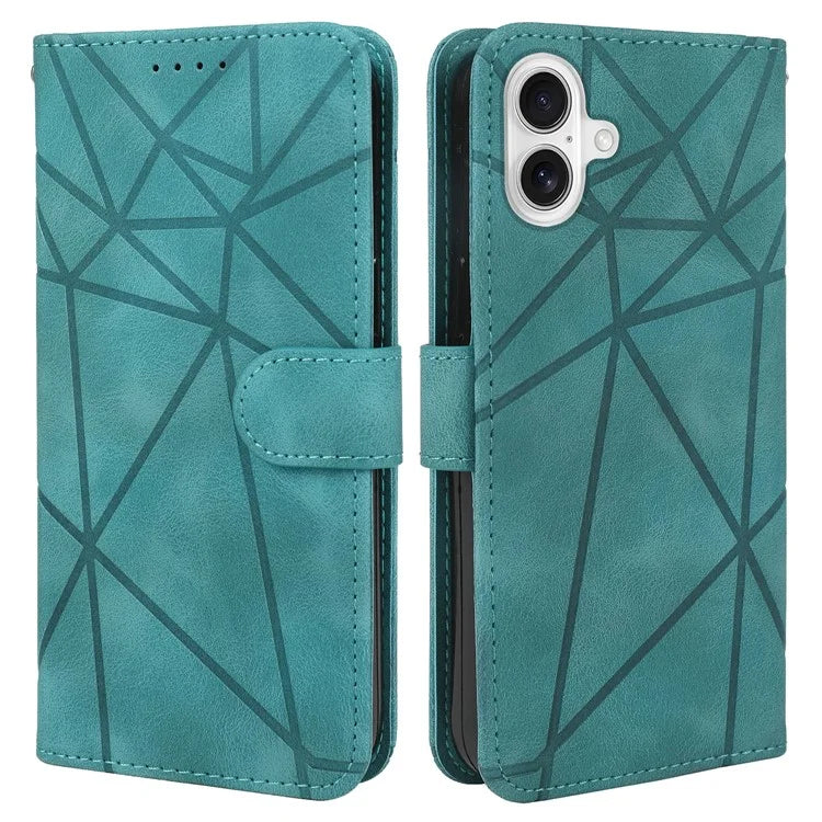 For iPhone 16 Stand Case Line Pattern Leather Phone Cover