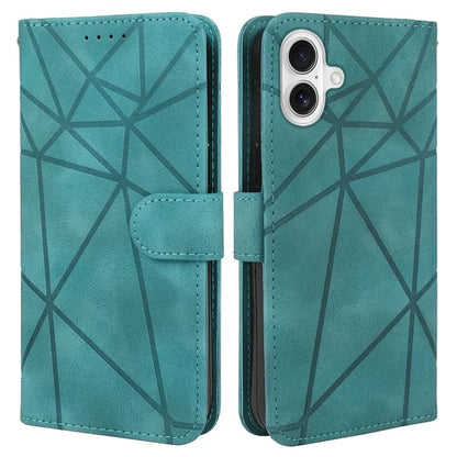 For iPhone 16 Stand Case Line Pattern Leather Phone Cover