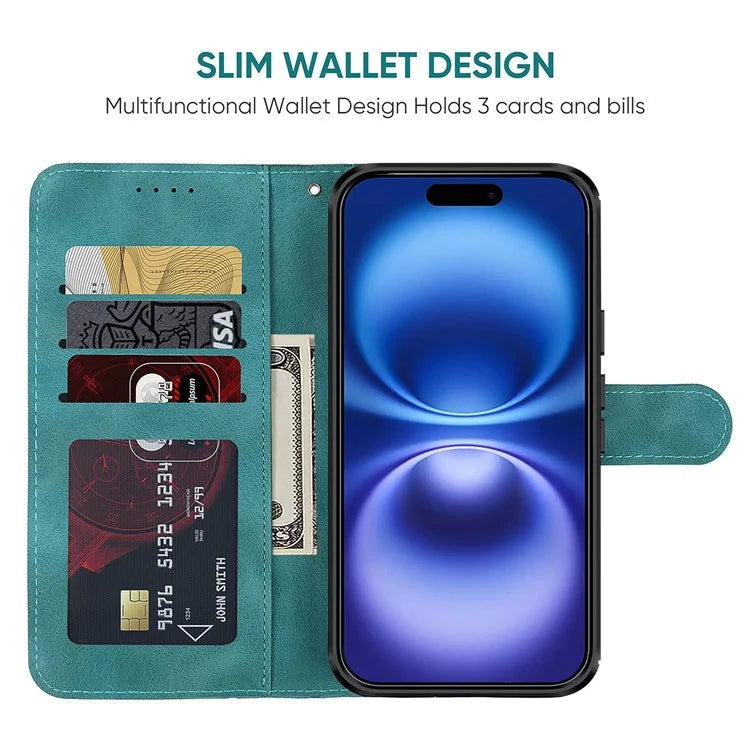 For iPhone 16 Stand Case Line Pattern Leather Phone Cover