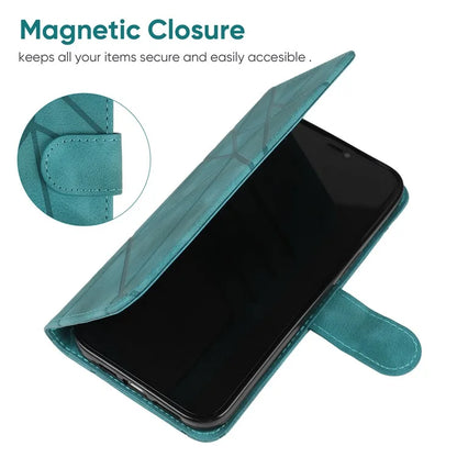 For iPhone 16 Stand Case Line Pattern Leather Phone Cover