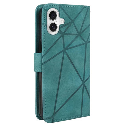 For iPhone 16 Stand Case Line Pattern Leather Phone Cover