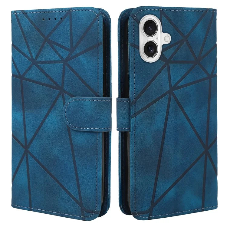 For iPhone 16 Stand Case Line Pattern Leather Phone Cover