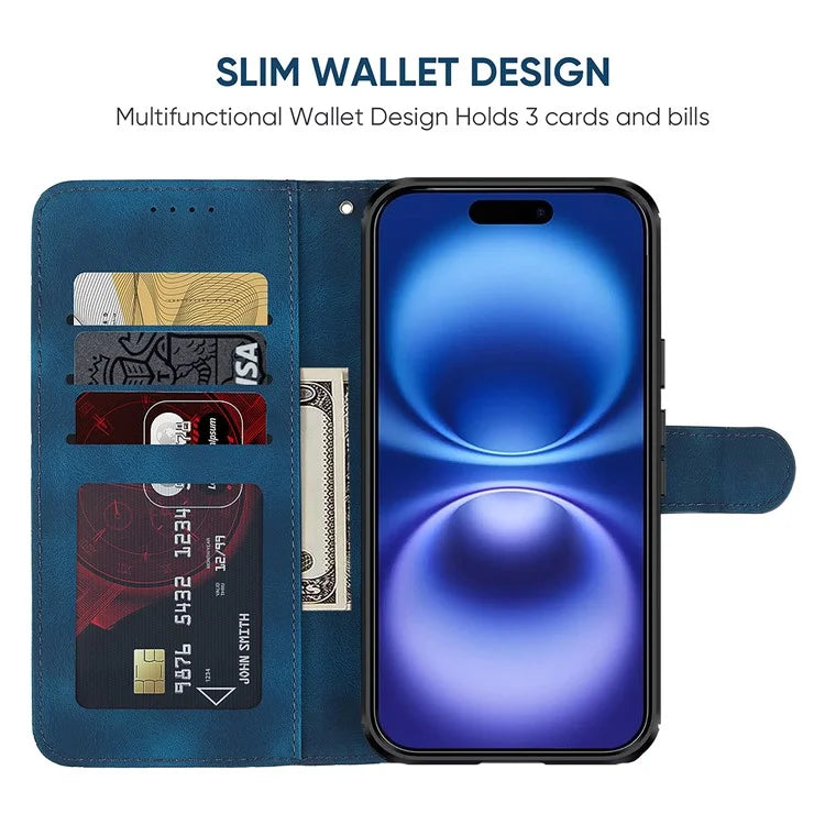 For iPhone 16 Stand Case Line Pattern Leather Phone Cover