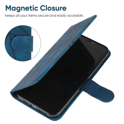 For iPhone 16 Stand Case Line Pattern Leather Phone Cover