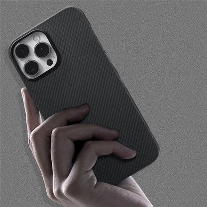 HALLOSW For iPhone 15 Pro Max Magnetic Case Aramid Fiber 600D Fine Texture Ultra Thin Phone Cover