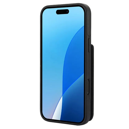 For iPhone 16 Pro Case Card Holder Kickstand PU+TPU Phone Cover with Shoulder Strap