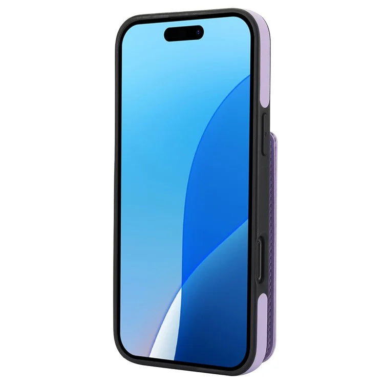 For iPhone 16 Pro Case Card Holder Kickstand PU+TPU Phone Cover with Shoulder Strap