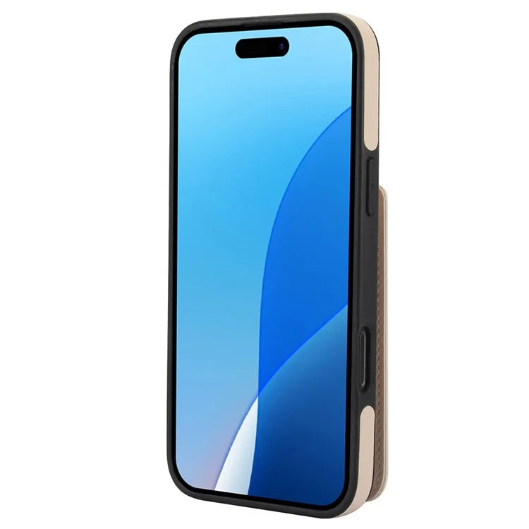 For iPhone 16 Pro Case Card Holder Kickstand PU+TPU Phone Cover with Shoulder Strap