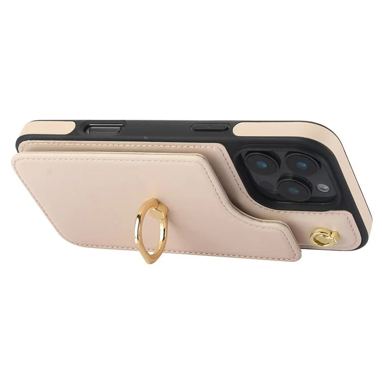 For iPhone 16 Pro Case Card Holder Kickstand PU+TPU Phone Cover with Shoulder Strap