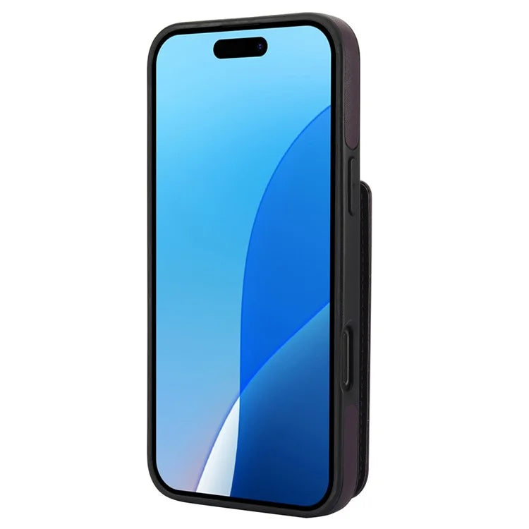 For iPhone 16 Pro Case Card Holder Kickstand PU+TPU Phone Cover with Shoulder Strap