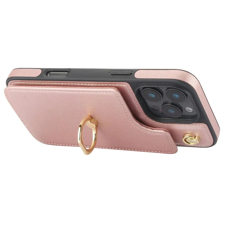 For iPhone 16 Pro Case Card Holder Kickstand PU+TPU Phone Cover with Shoulder Strap