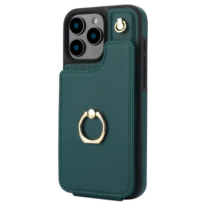 For iPhone 16 Pro Case Card Holder Kickstand PU+TPU Phone Cover with Shoulder Strap