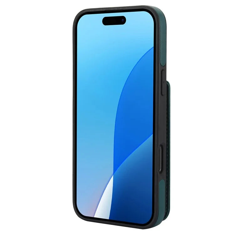 For iPhone 16 Pro Case Card Holder Kickstand PU+TPU Phone Cover with Shoulder Strap