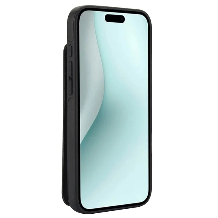 For iPhone 16 Plus Case Card Holder Kickstand PU+TPU Phone Cover with Shoulder Strap