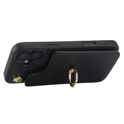 For iPhone 16 Plus Case Card Holder Kickstand PU+TPU Phone Cover with Shoulder Strap