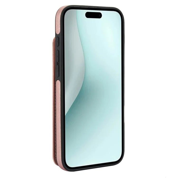 For iPhone 16 Plus Case Card Holder Kickstand PU+TPU Phone Cover with Shoulder Strap