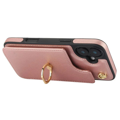 For iPhone 16 Plus Case Card Holder Kickstand PU+TPU Phone Cover with Shoulder Strap