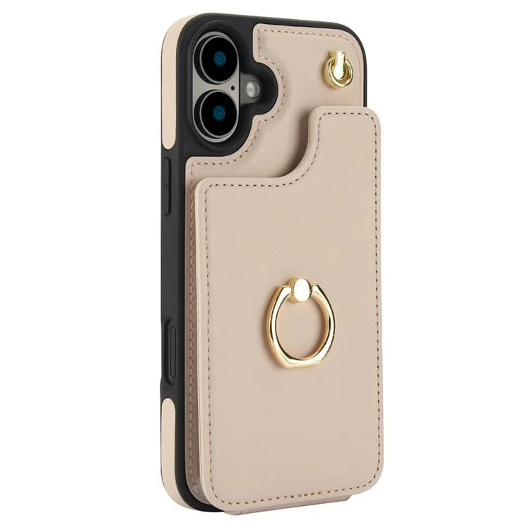 For iPhone 16 Plus Case Card Holder Kickstand PU+TPU Phone Cover with Shoulder Strap