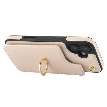 For iPhone 16 Plus Case Card Holder Kickstand PU+TPU Phone Cover with Shoulder Strap