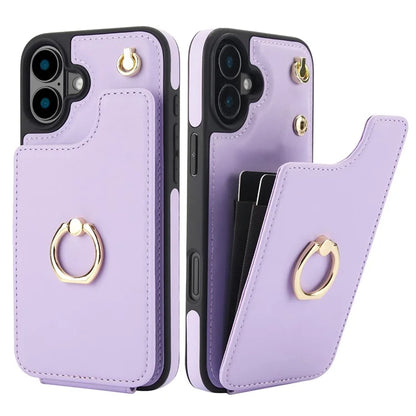For iPhone 16 Plus Case Card Holder Kickstand PU+TPU Phone Cover with Shoulder Strap