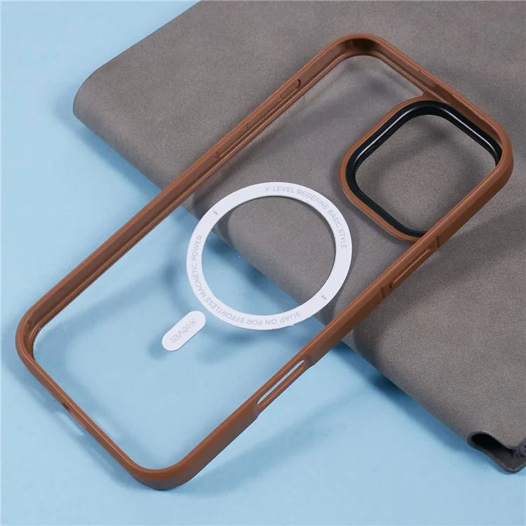 X-LEVEL Crystal Clear Series for iPhone 16 Pro Case TPU+PC Phone Cover Compatible with MagSafe - Titanium Gold