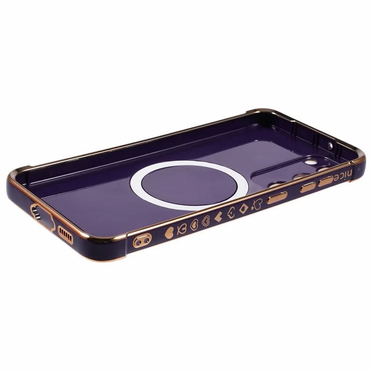 For Samsung Galaxy S23 Case Compatible with MagSafe Electroplated TPU Phone Cover Hollow Love Hearts