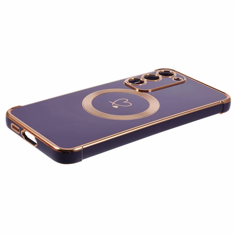 For Samsung Galaxy S23 Case Compatible with MagSafe Electroplated TPU Phone Cover Hollow Love Hearts