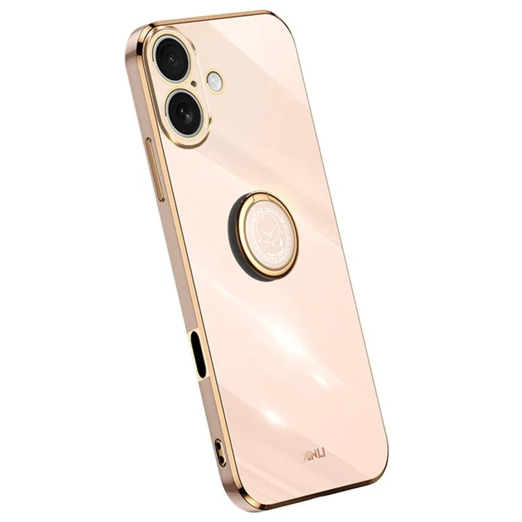 XINLI For iPhone 16 Plus Case Ring Kickstand Electroplating TPU Phone Cover