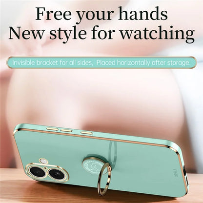 XINLI For iPhone 16 Plus Case Ring Kickstand Electroplating TPU Phone Cover